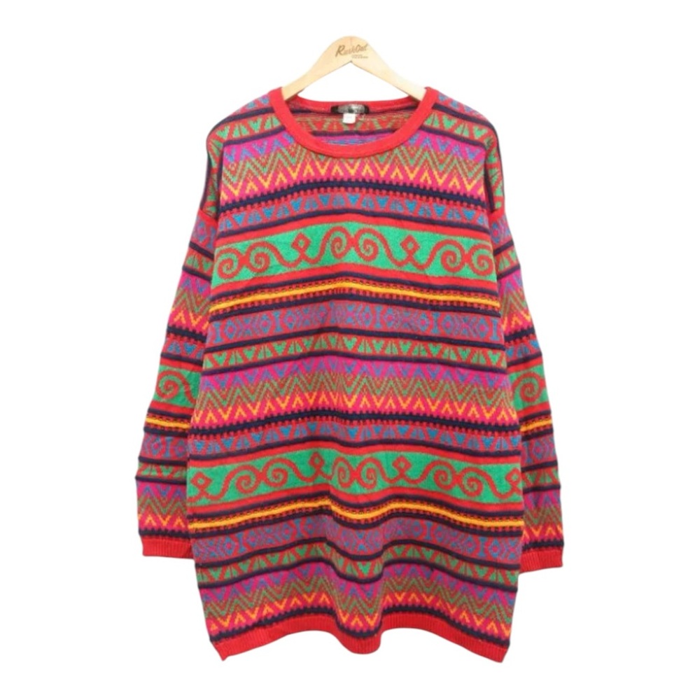Vintage 1990s Abstract All Over Pattern Knitted  Coogi style Sweater large